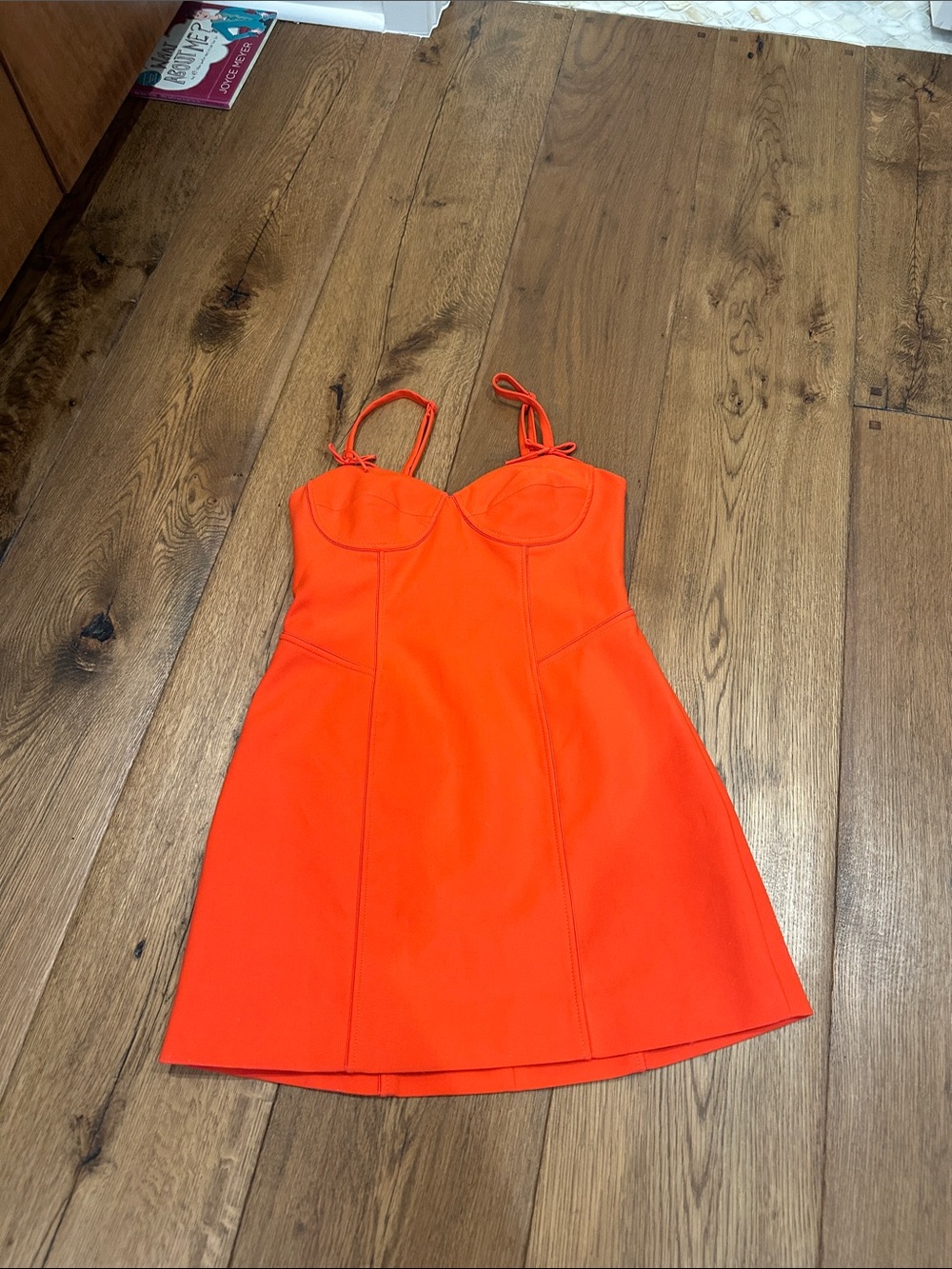 cinq a sept Neon Orange Bustier Mini Dress